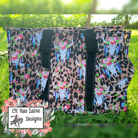 Leopard and Bull Skull Organizer Tote