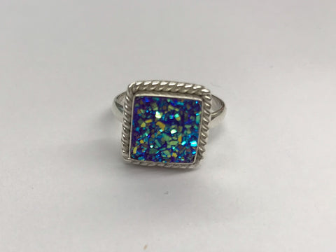 Square Druzy Ridged Ring