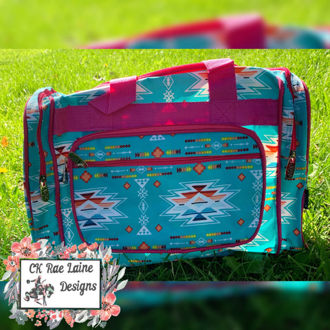 Aqua and Pink Serape Mini-Duffle Bag