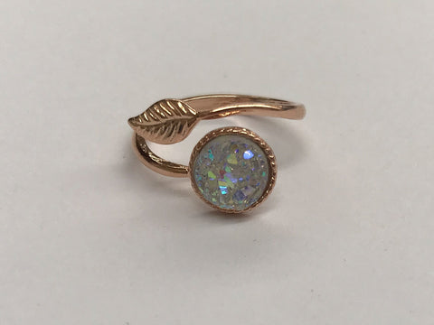 Rose Gold Druzy Leaf Ring